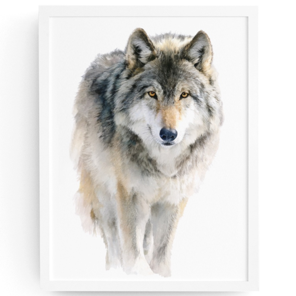 Watercolor Wolf with Mystical Aura Portrait Wall Art Print Poster, Unframed